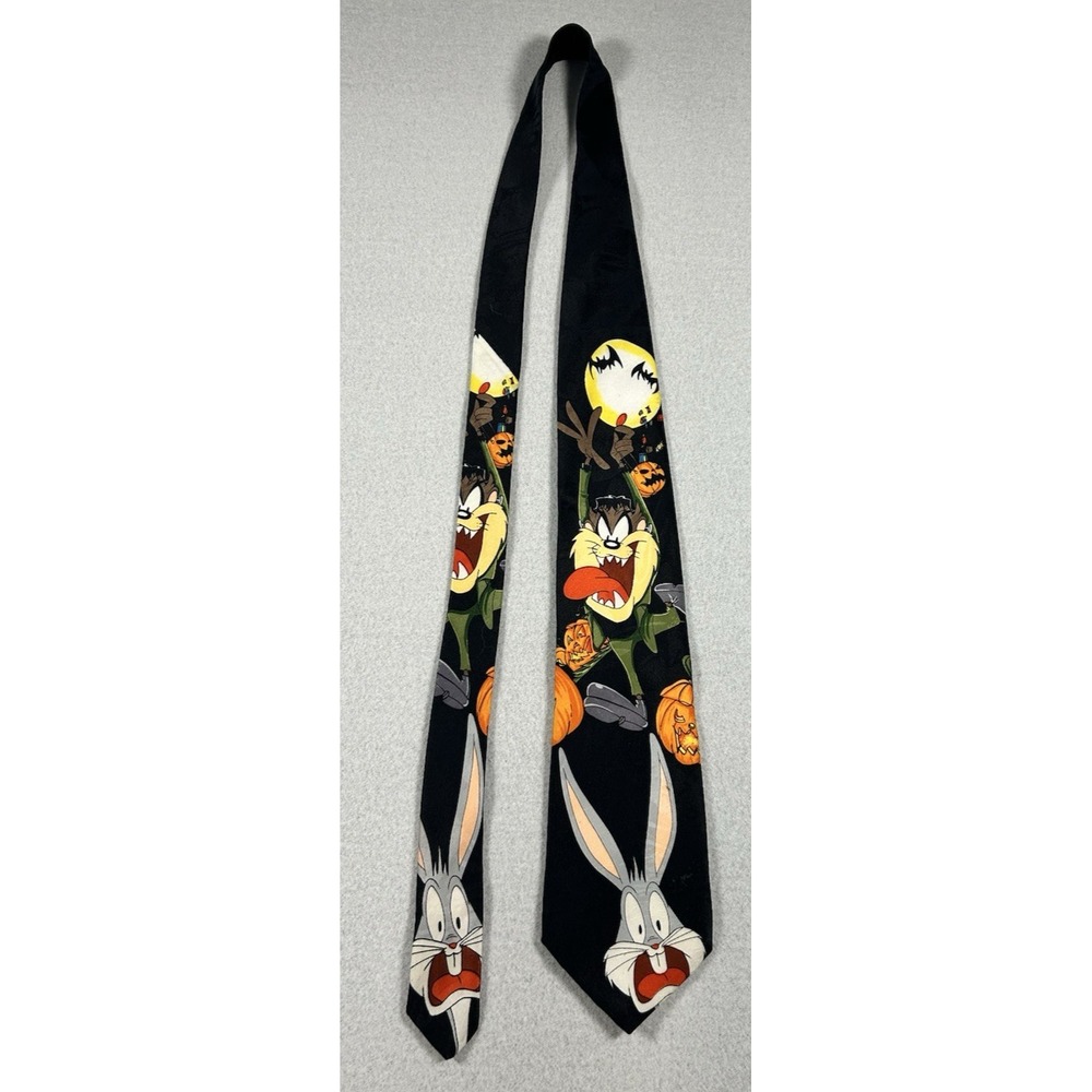 Vintage 1995 Looney Tunes Halloween Novelty Tie Trick or Treat Taz Bugs Bunny